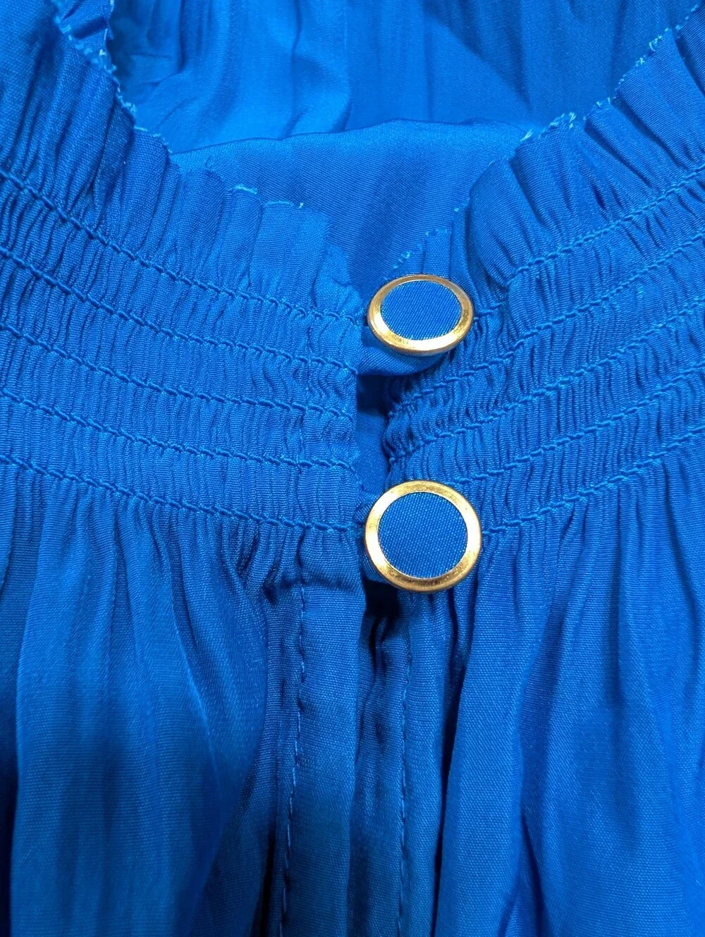 Ramy Brook Drop Waist Smocked Lined Button Front Blue Midi Dress Size Medium - Picture 3 of 6